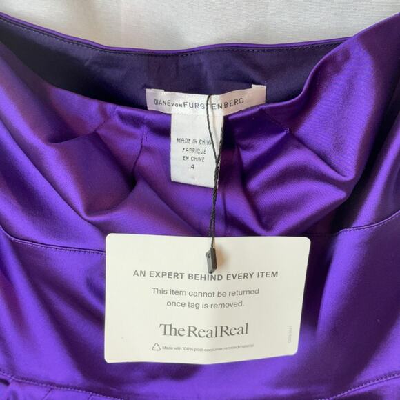 Diane Von Furstenberg Fiorenza Strapless Mini Dress in Purple Satin Cocktail 4 - Picture 12 of 15